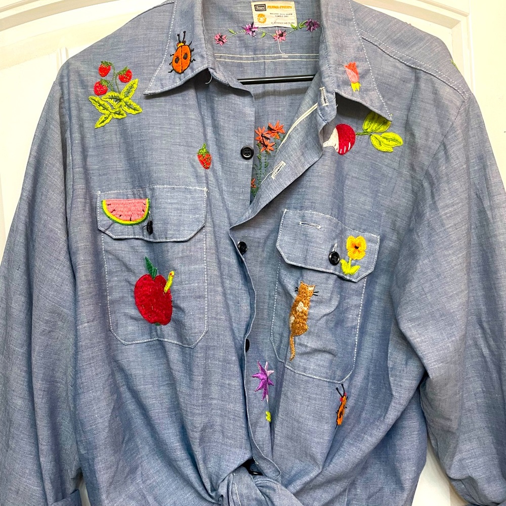 Vintage 60s Women’s Sears Chambray Embroidery Shirt